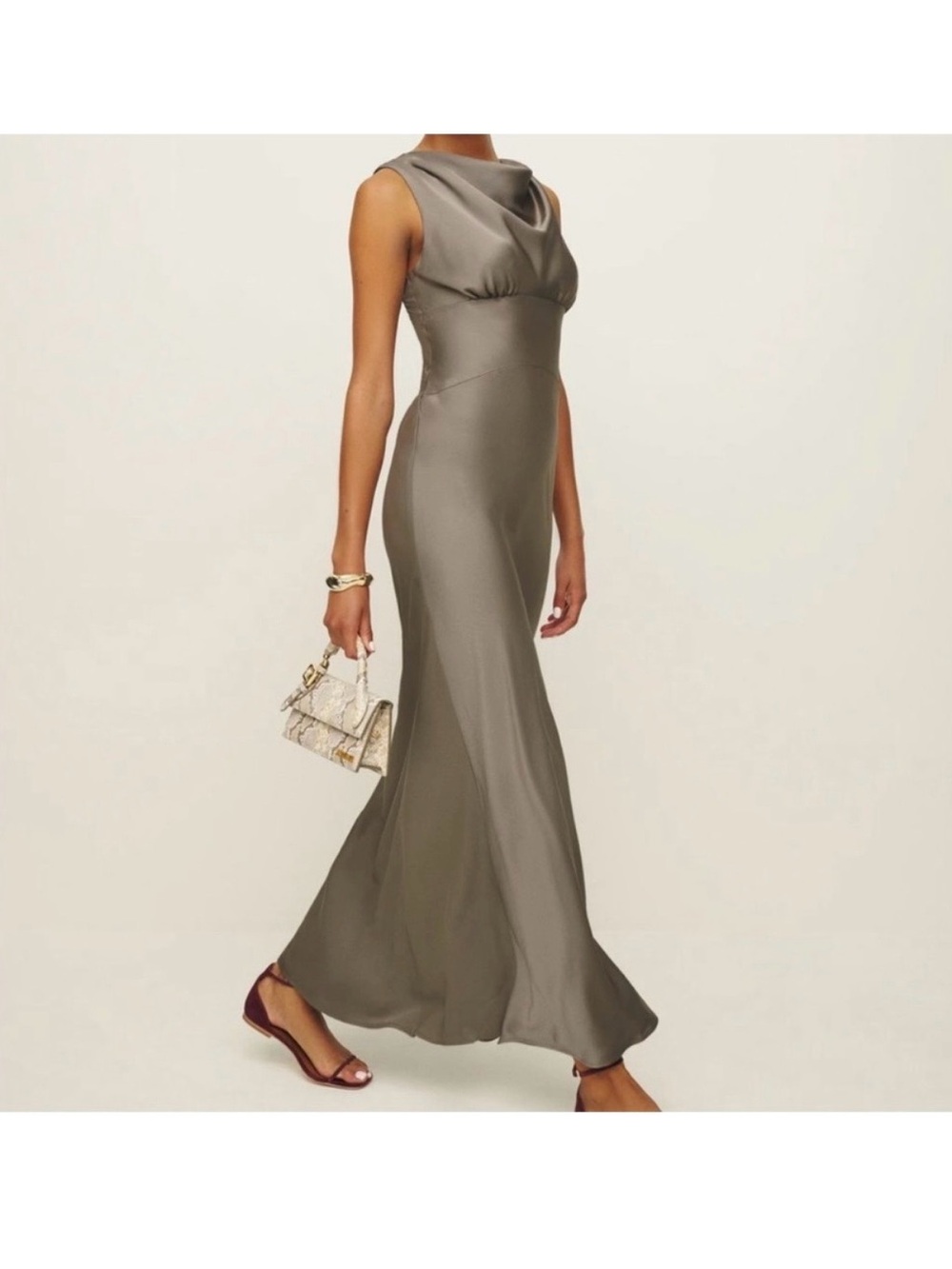 Reformation Sleeveless Cowl Neck Maxi Dress in Taupe